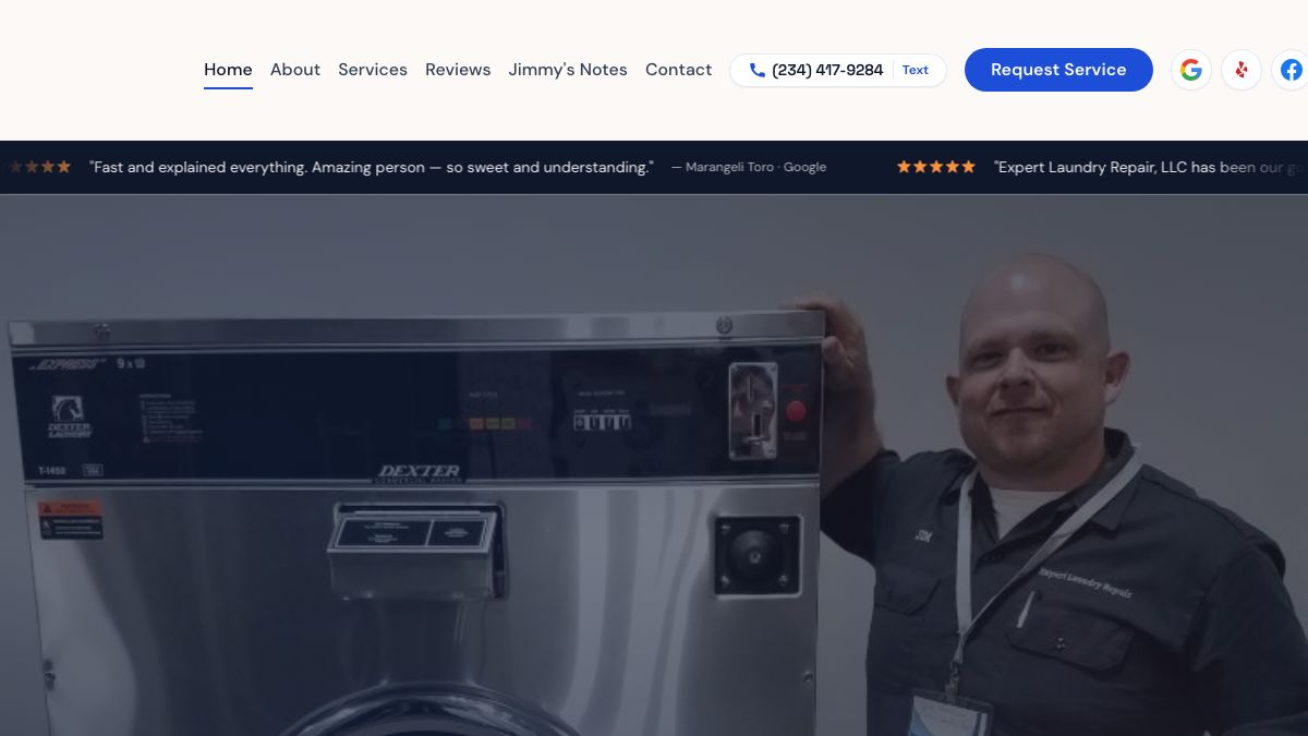 Expert Laundry Repair website for commercial washer and dryer repair in Lodi, Ohio